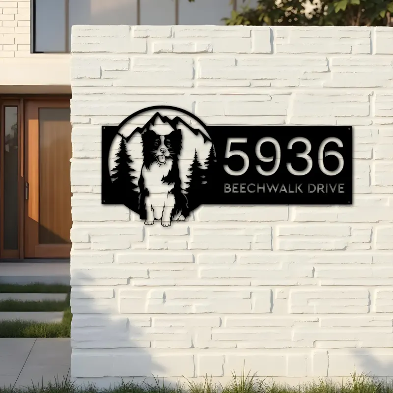 Custom Metal Dog mountain scene Metal Address Sign, House number, Outdoor Number Signage, Yard Sign Address Plate