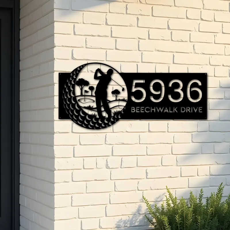 Custom Metal Golfer Golf Club Metal Address Sign, House number, Outdoor Number Signage, Yard Sign Address Plate