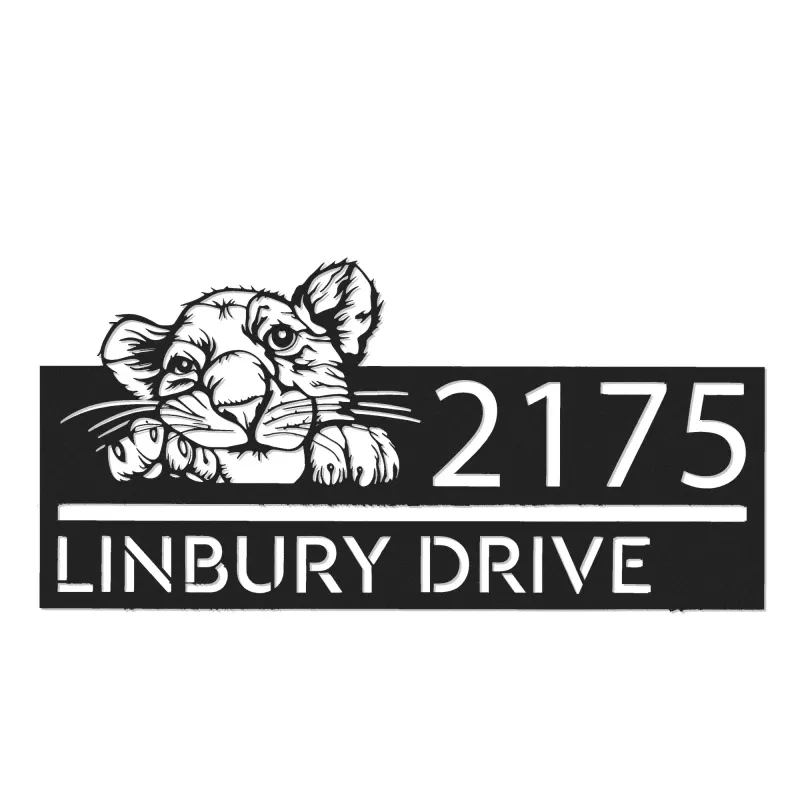Custom Metal Peeking Lion Cub Wild animal wildlife Metal Address Sign, House number, Outdoor Number Signage, Yard Sign Address Plate
