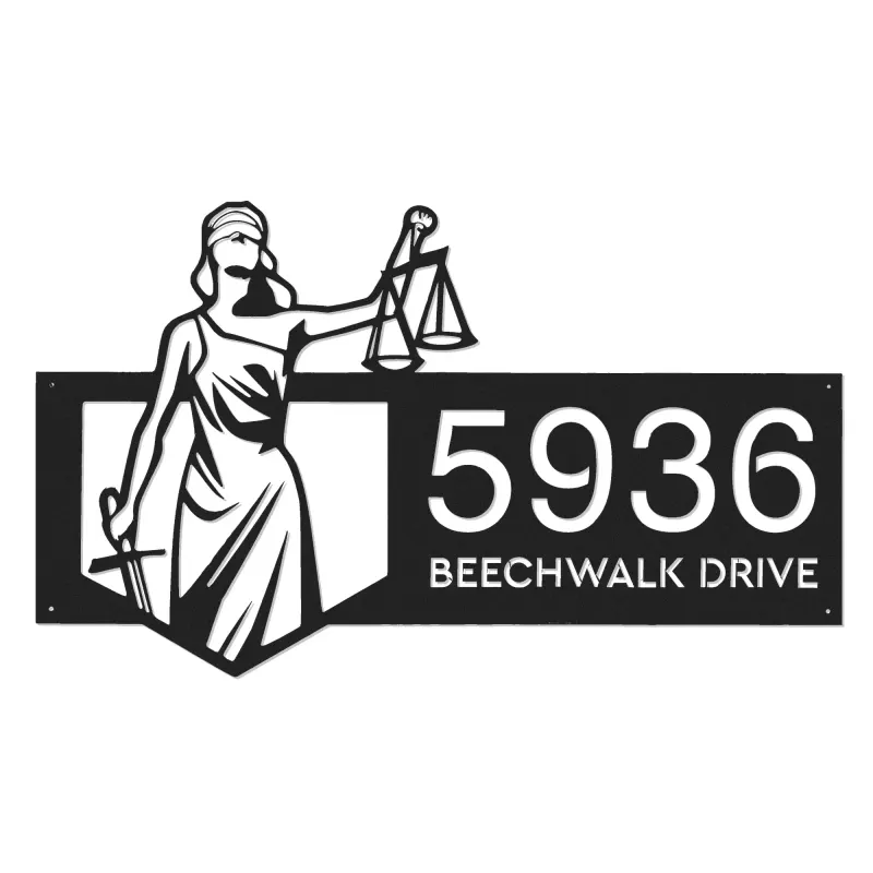Custom Metal Lady Justice Themis lawyer Metal Address Sign, House number, Outdoor Number Signage, Yard Sign Address Plate