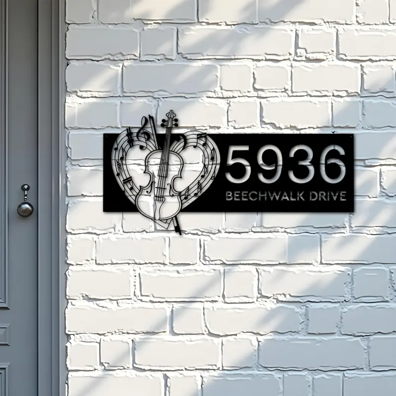 Custom Metal Love Violin music notes Metal Address Sign, House number, Outdoor Number Signage, Yard Sign Address Plate