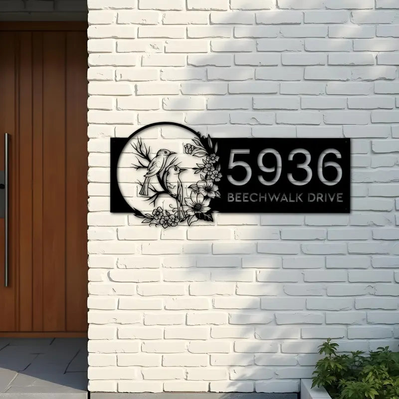 Custom Metal Couple birds Metal Address Sign, House number, Outdoor Number Signage, Yard Sign Address Plate