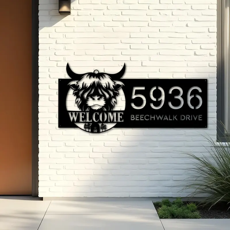 Custom Metal Cow heifer farmhouse farm animal ranch Metal Address Sign, House number, Outdoor Number Signage, Yard Sign Address Plate