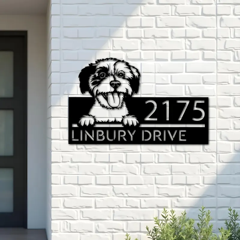 Custom Metal Cavachon dog Puppy Metal Address Sign House number Hanging Address Plaque Yard Sign Outdoor decor