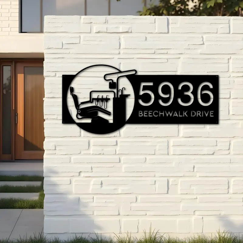 Custom Metal Dentist Dental clinic Metal Address Sign, House number, Outdoor Number Signage, Yard Sign Address Plate