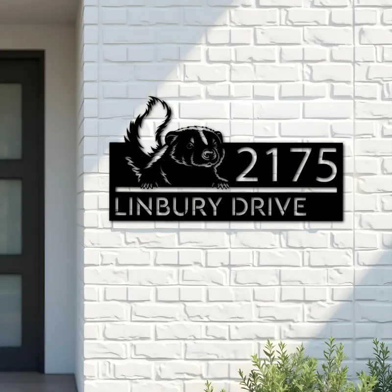 Custom Metal Peeking Skunk Wild animal wildlife Metal Address Sign, House number, Outdoor Number Signage, Yard Sign Address Plate