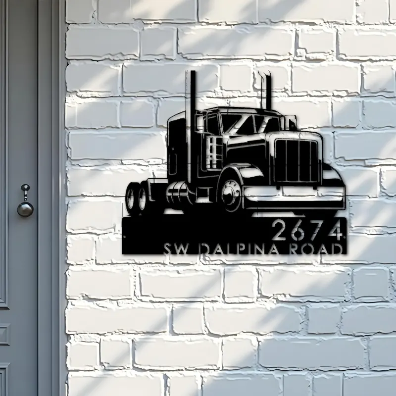 Custom Metal Trucker semi truck driver Metal Address Sign, House number, Outdoor Number Signage, Yard Sign Address Plate