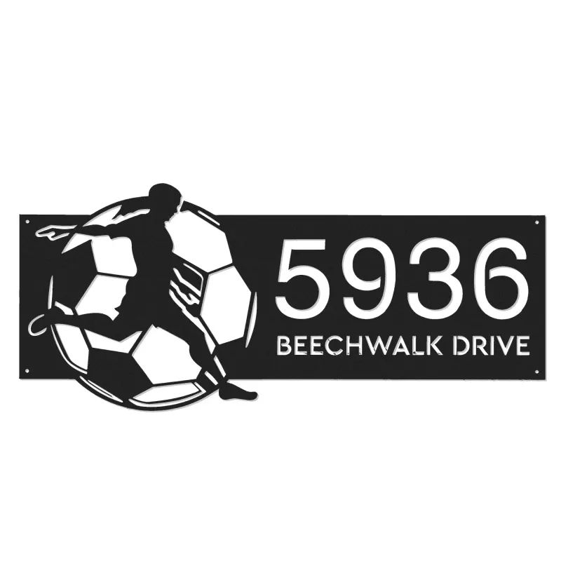 Custom Metal Soccer player football Metal Address Sign, House number, Outdoor Number Signage, Yard Sign Address Plate