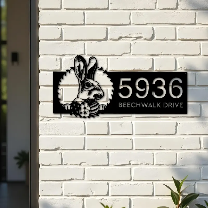 Custom Metal Rabbit bunny farmhouse Metal Address Sign House number Hanging Address Plaque Yard Sign Outdoor decor