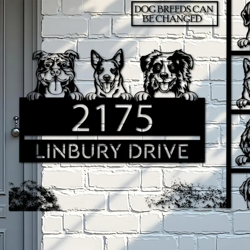 Custom Metal peeking dogs puppy Metal Address Sign House number Hanging Address Plaque Yard Sign Outdoor decor