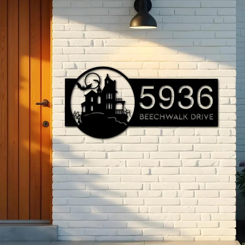 Custom Metal Halloween house Metal Address Sign, House number, Outdoor Number Signage, Yard Sign Address Plate