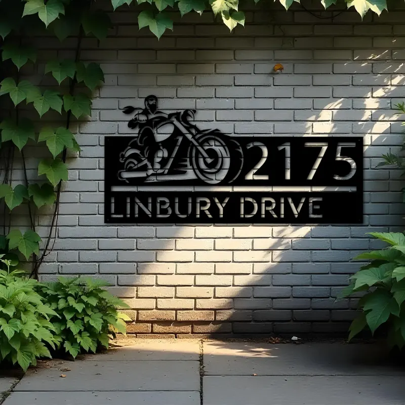 Custom Metal Biker motorcycle rider Metal Address Sign, House number, Outdoor Number Signage, Yard Sign Address Plate