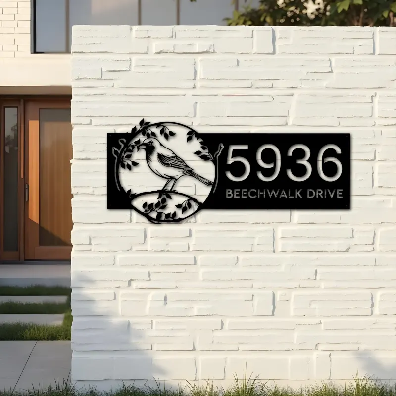 Custom Metal Finches bird on tree branch Metal Address Sign Custom Hanging Address Plaque House number Yard Sign Outdoor Sign