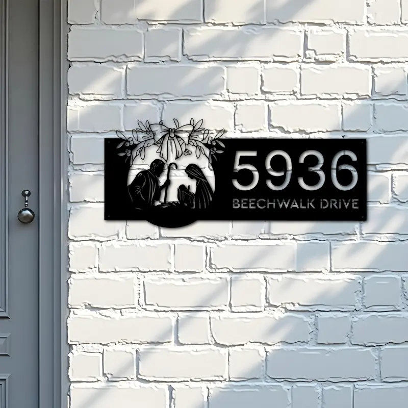 Custom Metal Nativity Scene Christian Jesus Metal Address Sign, House number, Outdoor Number Signage, Yard Sign Address Plate