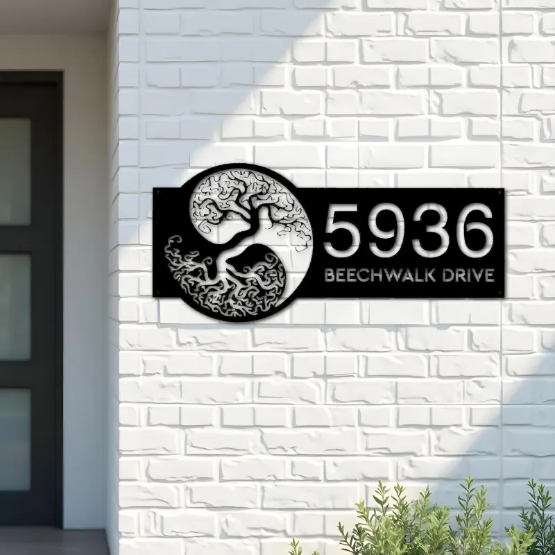 Custom Metal Yin Yang tree of life Address Sign House number Hanging Address Plaque Yard Sign Outdoor Sign