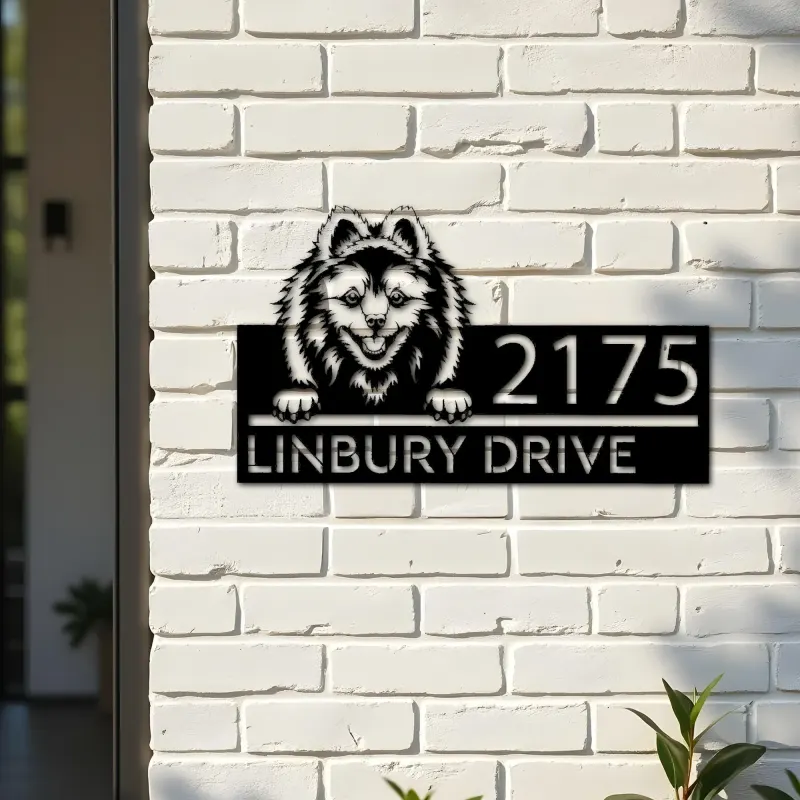 Custom Metal Volpino dog Puppy Metal Address Sign House number Hanging Address Plaque Yard Sign Outdoor decor