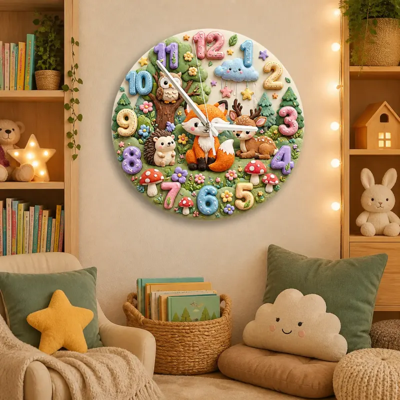 Woodland Forest Animals Kids Room Wall Clock