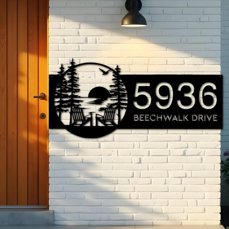 Custom Metal Sunset Scene Metal Address Sign, House number, Outdoor Number Signage, Yard Sign Address Plate