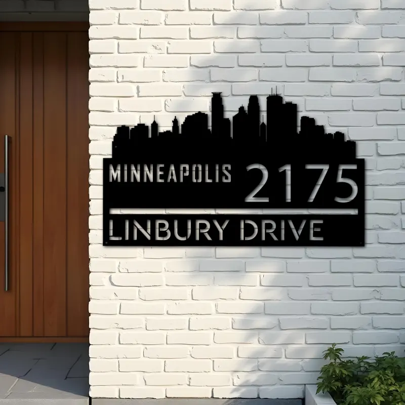 Custom Metal Minneapolis city skyline Metal Address Sign Hanging Address Plaque house number Yard Outdoor Sign