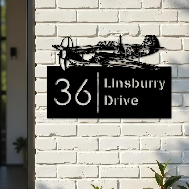 Custom Metal Airplane pilot aircraft Metal Address Sign, House number, Outdoor Number Signage, Yard Sign Address Plate