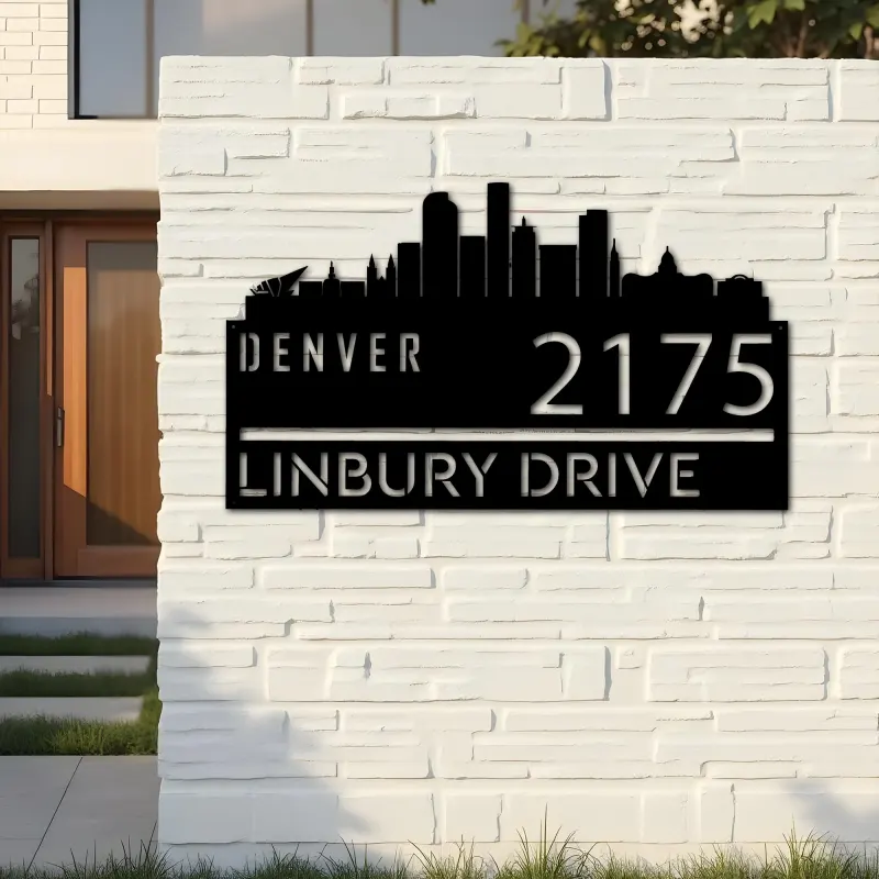 Custom Metal Denver city skyline Metal Address Sign Hanging Address Plaque house number Yard Outdoor Sign