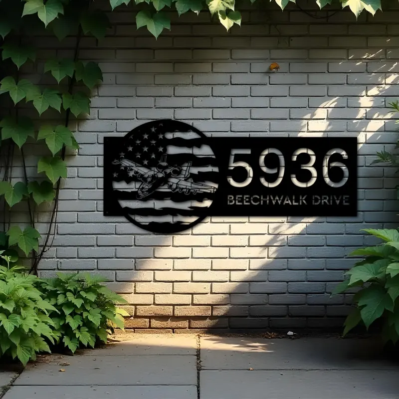Custom Metal A 10 airplane US flag Metal Address Sign House number Hanging Address Plaque Yard Sign Outdoor