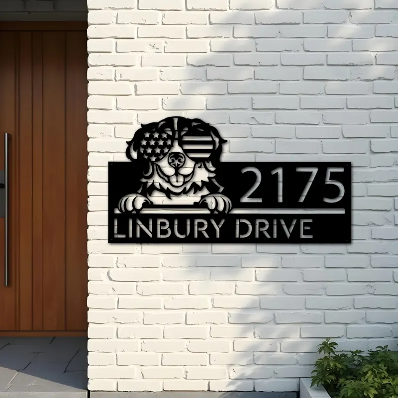 Custom Metal Bernese mountain dog US glasses Metal Address Sign House number Hanging Address Plaque Yard Sign Outdoor decor