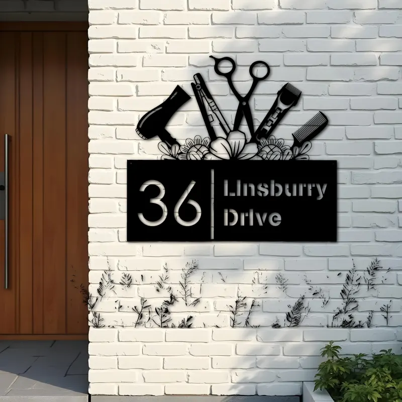 Custom Metal Hair Stylist Hair dresser salon Metal Address Sign, House number, Outdoor Number Signage, Yard Sign Address Plate