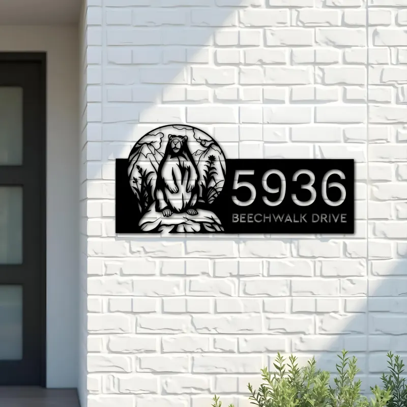 Custom Metal Badger Wild animal wildlife Metal Address Sign, House number, Outdoor Number Signage, Yard Sign Address Plate