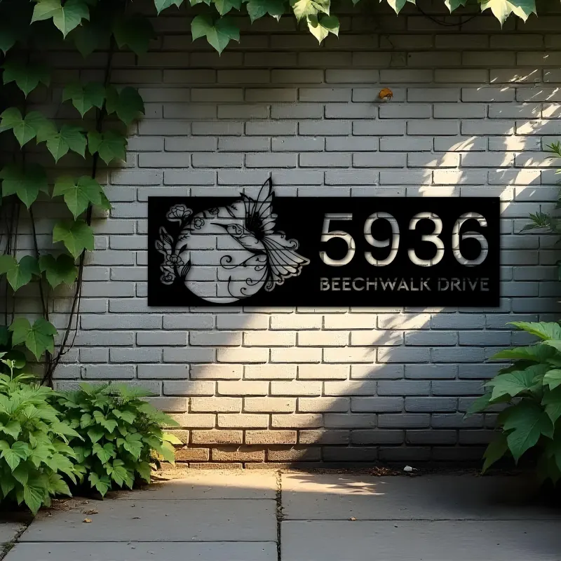 Custom Metal Floral hummingbird Metal Address Sign, House number, Outdoor Number Signage, Yard Sign Address Plate