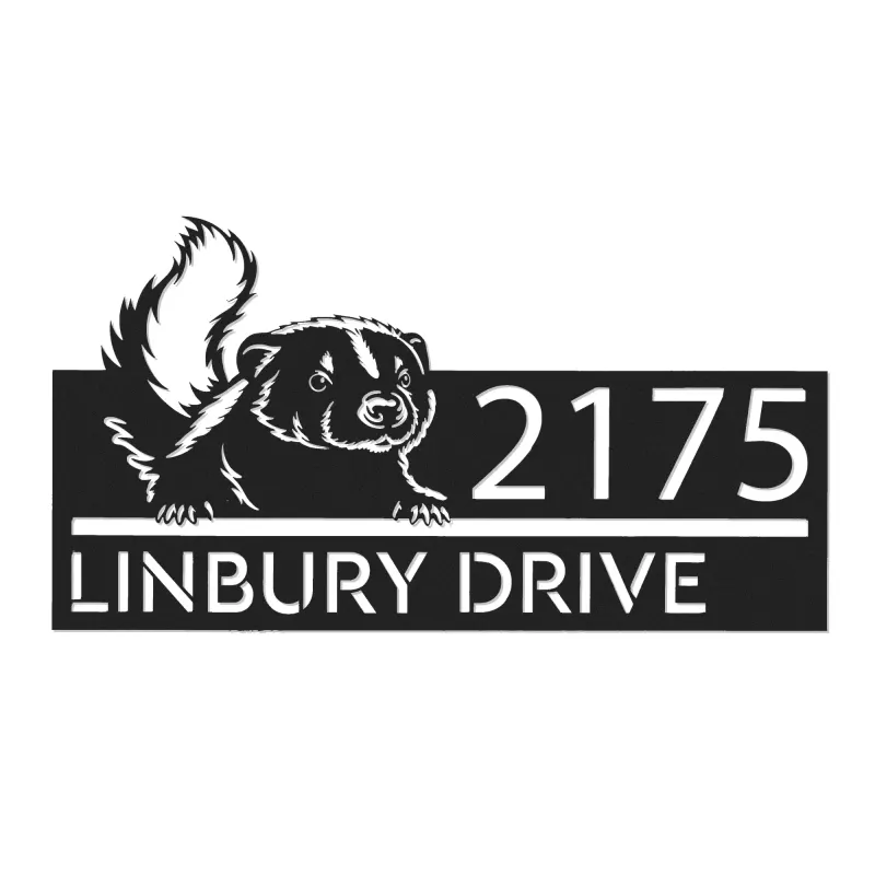 Custom Metal Peeking Skunk Wild animal wildlife Metal Address Sign, House number, Outdoor Number Signage, Yard Sign Address Plate