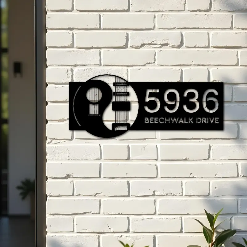 Custom Metal Yin Yang Guitar guitarist player Metal Address Sign, House number, Outdoor Number Signage, Yard Sign Address Plate