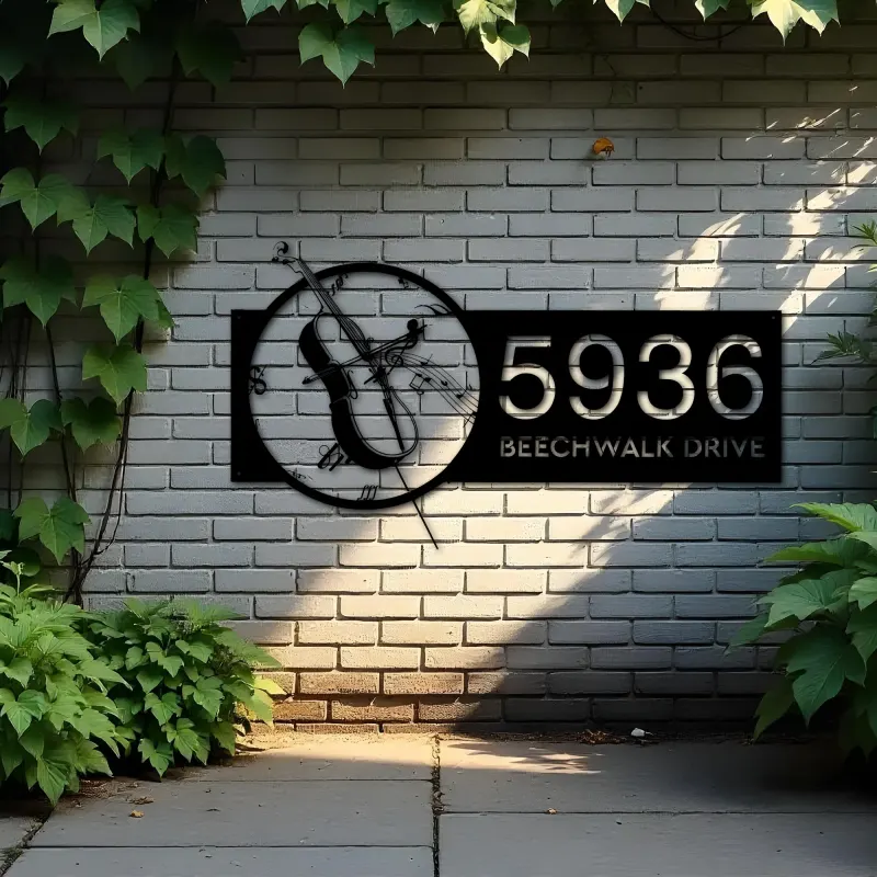 Custom Metal Cello musical instrument Metal Address Sign Custom House number Hanging Address Plaque Yard Sign Outdoor Sign