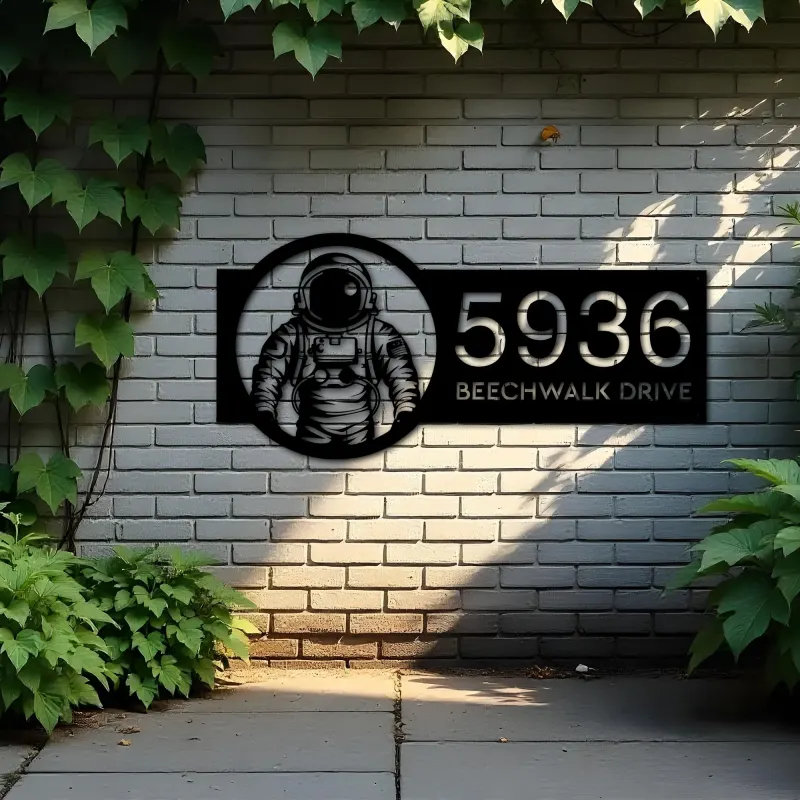 Custom Metal Astronaut Spaceman Metal Address Sign Custom House number Hanging Address Plaque Yard Sign Outdoor