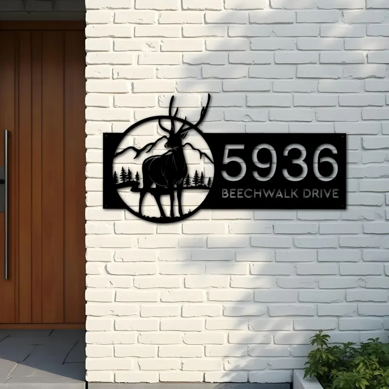 Custom Metal Deer wild life mountain forest Metal Address Sign, House number, Outdoor Number Signage, Yard Sign Address Plate