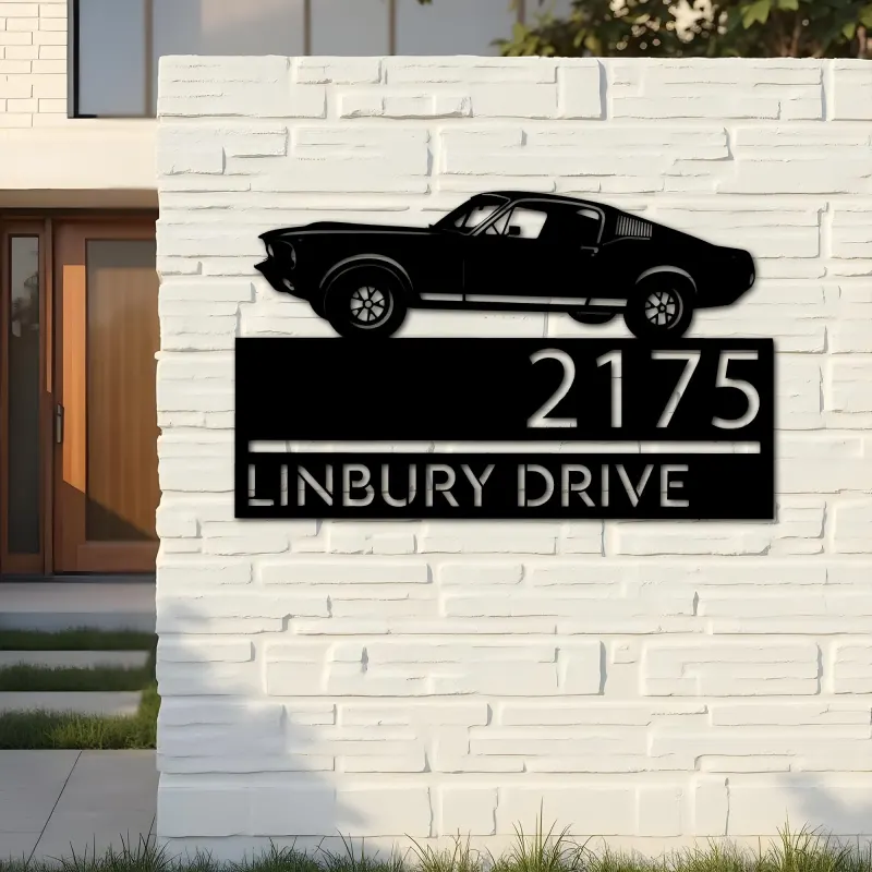 Custom Metal Muscle sport car Metal Address Sign, House number, Outdoor Number Signage, Yard Sign Address Plate