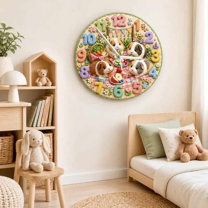 Guinea Pig Picnic Kids Room Wall Clock