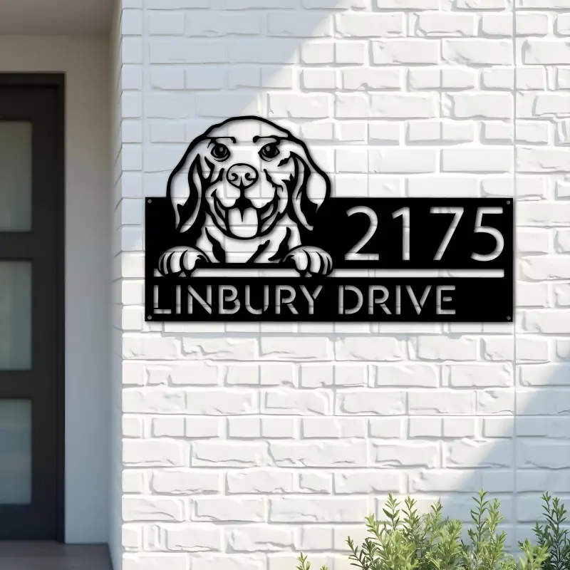 Custom Metal Beagle dog cute puppy Metal Address Sign House number Hanging Address Plaque Yard Sign Outdoor decor