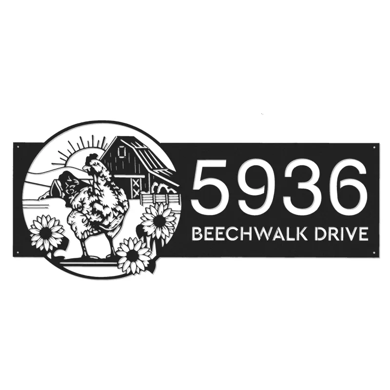 Custom Metal Chicken Rooster farm animal ranch Metal Address Sign, House number, Outdoor Number Signage, Yard Sign Address Plate