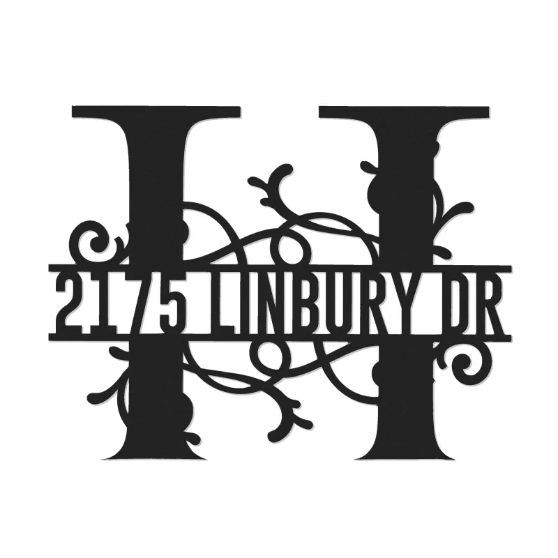 Custom Metal Floral Monogram Split Letter H Metal Address Sign House number Hanging Address Plaque Yard Sign Outdoor decor