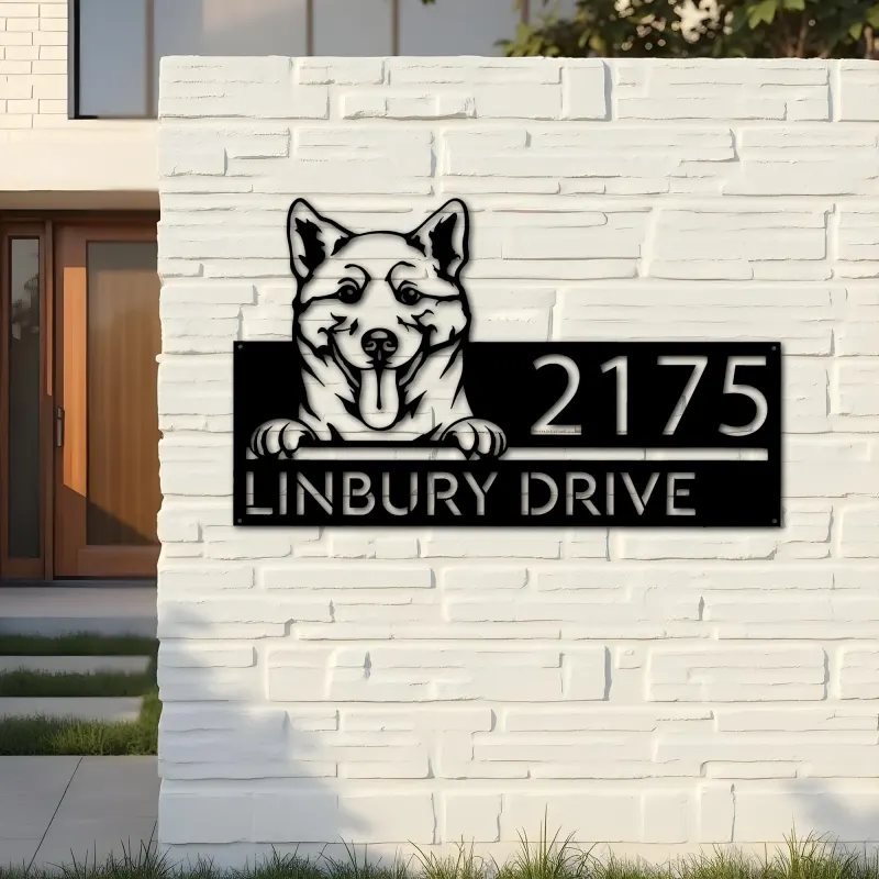 Custom Metal Shiba Inu Dog Cute puppy Metal Address Sign House number Hanging Address Plaque Yard Sign Outdoor decor