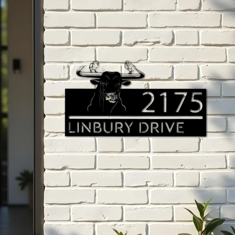 Custom Metal bull and two chickens farm animal Metal Address Sign, House number, Outdoor Number Signage, Yard Sign Address Plate