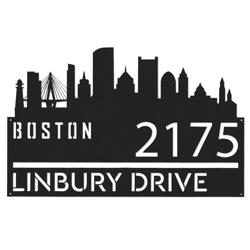 Custom Metal Boston city skyline Metal Address Sign Hanging Address Plaque house number Yard Outdoor Sign