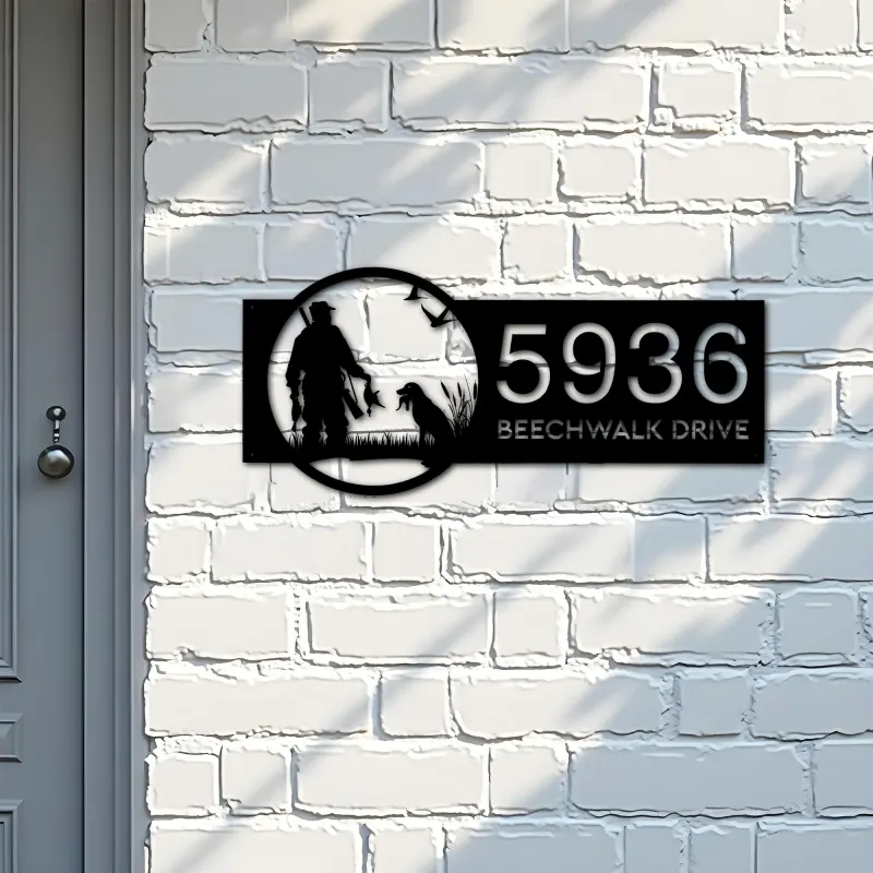 Custom Metal Duck hunting hunter and dog Metal Address Sign, House number, Outdoor Number Signage, Yard Sign Address Plate