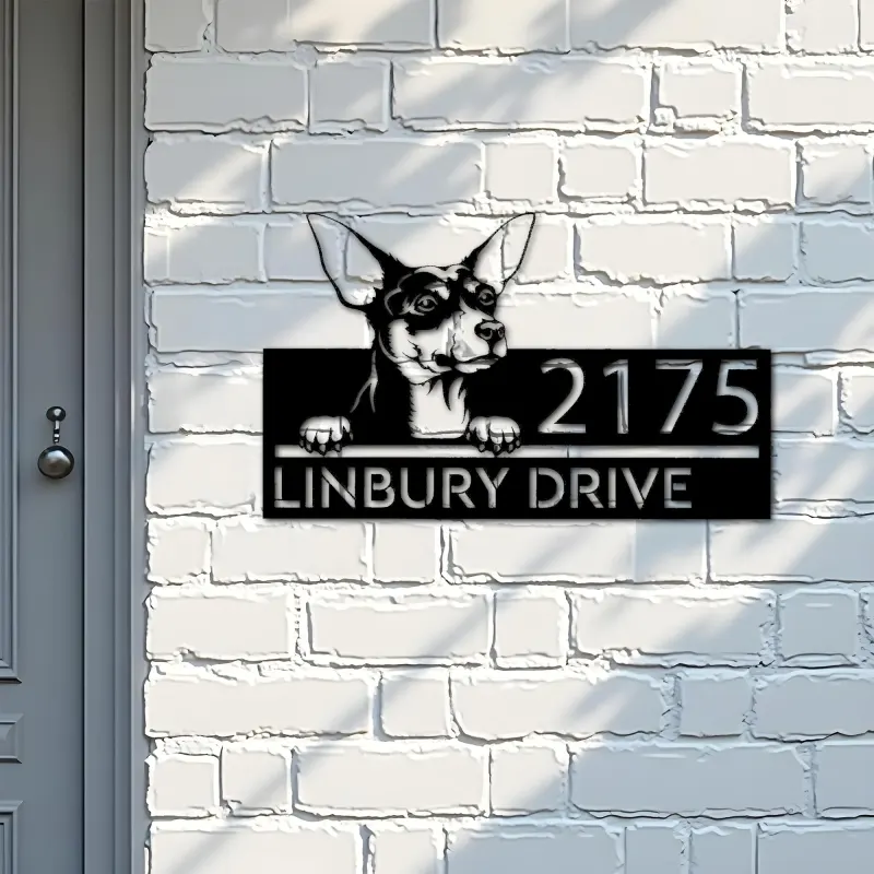 Custom Metal Toy Fox Terrier dog Puppy Metal Address Sign House number Hanging Address Plaque Yard Sign Outdoor decor