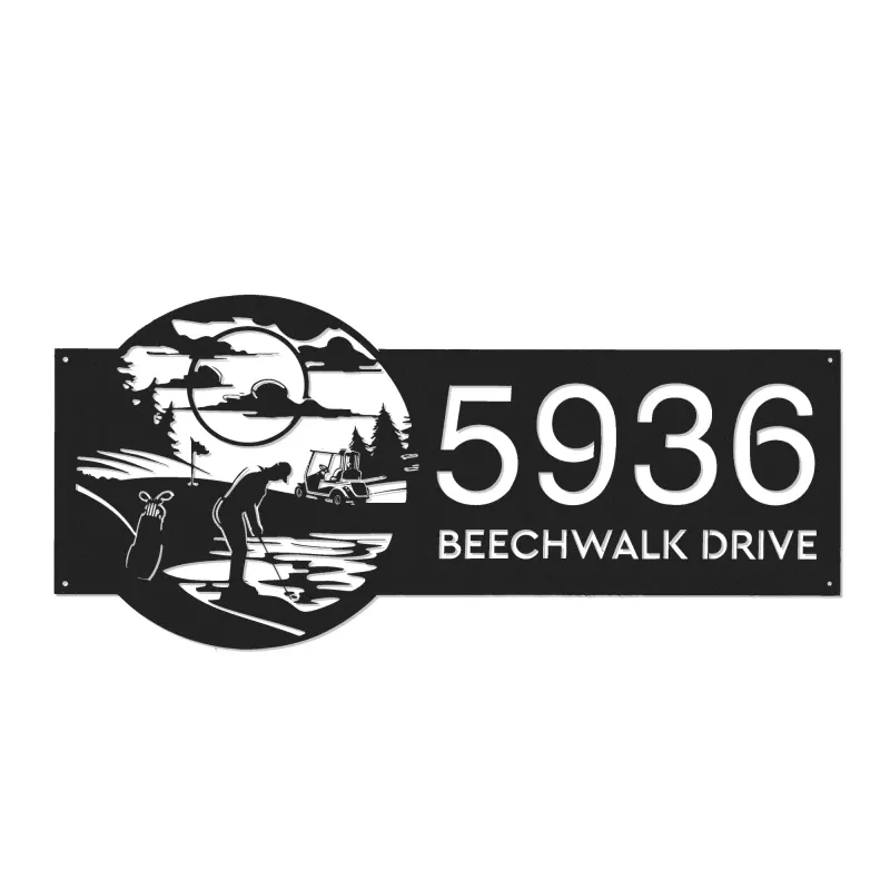 Custom Metal Golf club Golfer Metal Address Sign Custom House Number Hanging Address Plaque Yard Sign Outdoor Sign