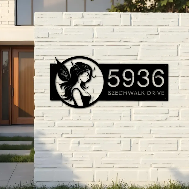 Custom Metal Fairy Metal Address Sign Custom Hanging Address Plaque House number Yard Sign Outdoor Sign