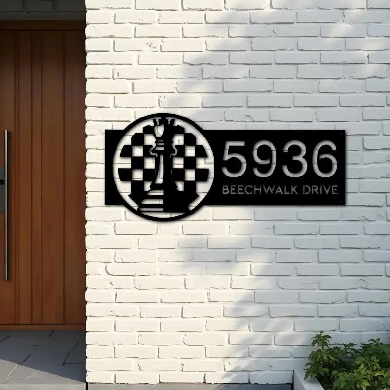 Custom Metal Chess board chess player Metal Address Sign Custom House number Hanging Address Plaque Yard Sign Outdoor