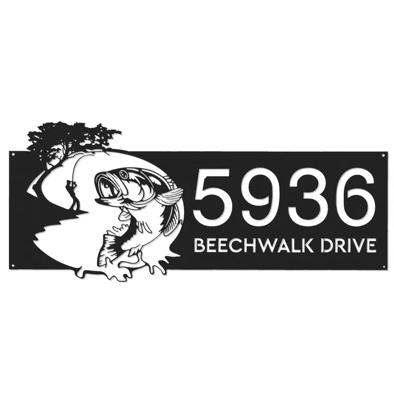 Custom Metal Bass fishing fisherman Metal Address Sign, House number, Outdoor Number Signage, Yard Sign Address Plate001