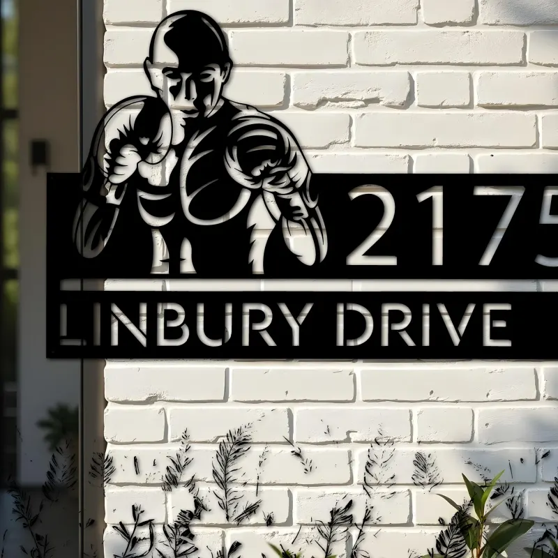 Custom Metal Boxing fighter boxer Metal Address Sign, House number, Outdoor Number Signage, Yard Sign Address Plate002